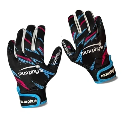 Image de MURPHY Gants de Joueur Football gaélique pour Enfants, Latex qualité supérieure, adhérence supérieure GAA, Design Durable et Respirant, Fermeture Auto agrippante, Noir, Bleu Rose, 6 Moins