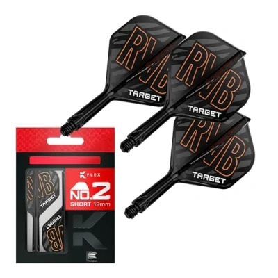 Image de Target Darts Raymond Van Barneveld K Flex Flights and Shaft System, No.2 (Court, 19 mm) Pack de 3 Accessoires fléchettes Kflex All in One Flights, Player Edition Potence fléchette