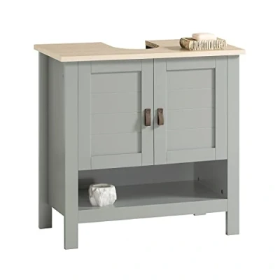 Image de SoBuy Meuble sous Lavabo, Vasque, de Salle Bain, Placard Rangement, Armoire Bain avec 2 Portes et 1 Compartiment Ouvert, 60 x 30 cm, Gris, BZR69 HG