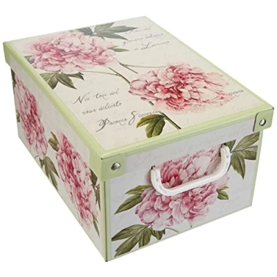 Image de Lavatelli Collection Peonie Pivoines Boite de Rangement avec Couvercle, en carton, Vetement, Chambre, Bureau, Panier Rangement, Organisateur Tiroir, Cadeau, SMALL