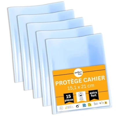 Image de perfect line Lot de 15 protège cahiers format A5, en verre transparent et extra résistant, polypropylène recyclable, indélébiles