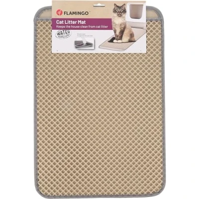 Image de FLAMINGO Tapis pour bac à litière Chat Matz Beige 61x41x1,3cm avec Fond imperméable et Double Couche Récupérer Facilement la Déperlant