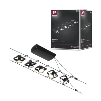 Image de Paulmann 94434 CorDuo Set Système de Câbles Mac II DC 5 x 10 watts max, Éclairage Extensible Chrome Mat Câble Matière Plastique GU5,3 sans Ampoules