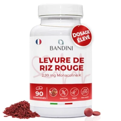 Image de Bandini® LEVURE de riz rouge Monascus purpureus 99,7mg et 2,9mg Monacolin K Sans additifs, Vegan, OGM Antioxydant 90 comprimés faciles à avaler (3 mois)
