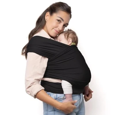 Image de Boba Wrap Echarpe De Portage, Black Le Modèle Original L’Echarpe Portage Extensible Pour Les Bébés, Parfaite Nouveau Nés Et Enfants Pesant Jusqu’à 16 kg