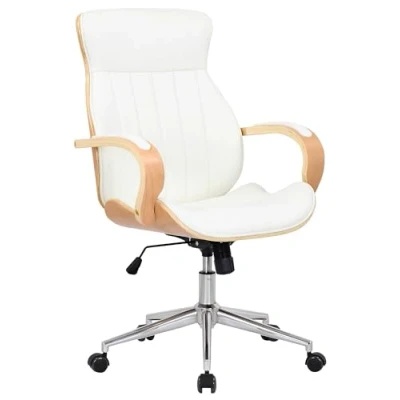 Image de CLP Chaise de Bureau Melilla Similicuir I Ergonomique Assise Confortable Fonction Rotation 360, Bascule, Couleur:Nature/Blanc