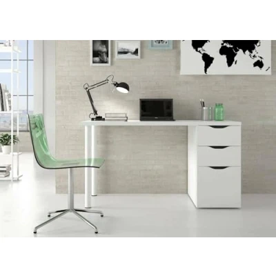 Image de Dmora Bureau réversible avec Commode à Deux tiroirs et Une Porte, Couleur Blanche, 138 x 74 60 cm, Blanc