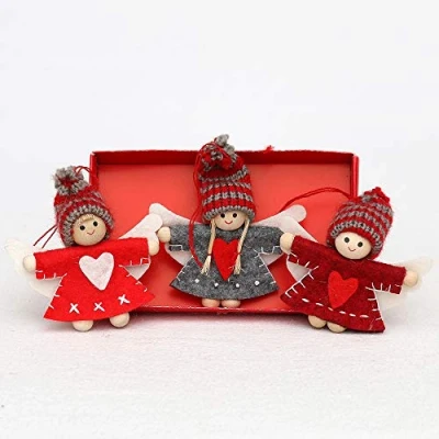 Image de Dekohelden24 Lot de 3 poupées en Feutre Ange avec Bonnet Tricot Dimensions (L x l H) : 1,5 5 8 cm.
