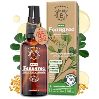 Image de Bionoble Huile de Fenugrec Bio 50ml pour Grossir Poitrine et Fesses Avec Pipette + Pompe Bouteille en Verre Macérât Huileux Tournesol Sans Odeur Bio, Vegan Naturelle