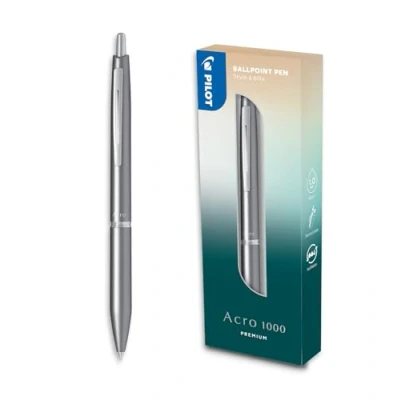 Image de PILOT Stylo bille premium Acro 1000 Argenté en coffret cadeau Encre ultra douce pour une fluidité d’écriture inégalée rechargeable et rétractable noire Pointe moyenne