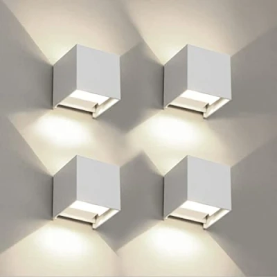 Image de FUPE 4 Pcs applique Murale Exterieur/Interieur LED Lampe Extérieures Moderne Blanc 6W 4000K Lumière Naturelle IP65 étanche carré aluminium angle de faisceau réglable