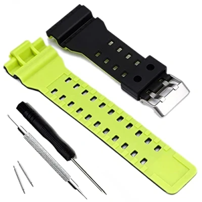 Image de Bracelet de rechange en résine naturelle pour homme Casio G Shock 8900/GLS 8900/GR 8900/GW 8900/GD 100/GD 110/GD 120/GA 110/100/120/200/150/GLS 100/GA 300 mm. noir et vert
