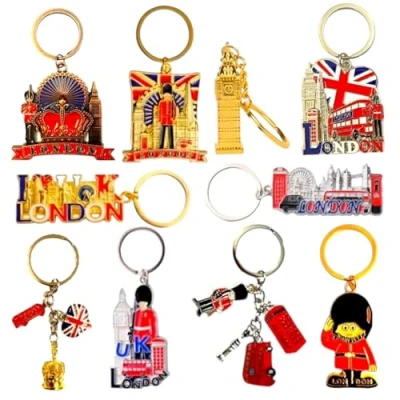 Image de Bells Box Lot de 10 porte clés souvenir Londres Angleterre Union Jack London, multicolore, Mix sizes