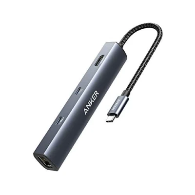 Image de Anker PowerExpand Hub Adaptateur 6 en 1, Power Delivery 65W, HDMI 4K, Ethernet 1Gbps, USB C, 2 Ports de données 3.0, Compatible avec MacBook Pro, Air, iPad XPS