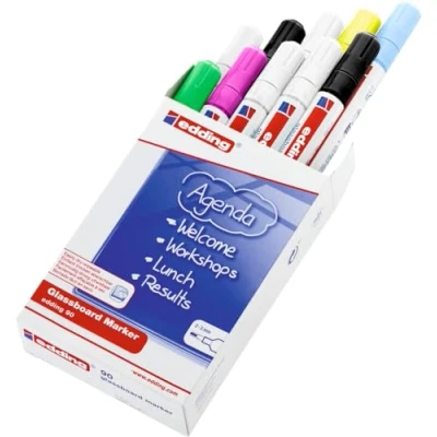 Image de edding 90 Marqueur pour tableaux en verre multi couleur 10 stylos pointe ronde 2 3 mm marqueurs effaçables vitres vitres, à sec