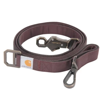 Image de Carhartt Laisse en Nylon Durable pour Animaux de Compagnie, Coutures réfléchissantes Plus visibilité, Bordeaux foncé (Toile et Sangle), Taille L