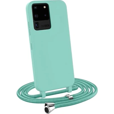 Image de MyGadget Coque Cordon pour Samsung Galaxy S20 Ultra Cover Bumper Silicone Mat Uni avec Collier Case Tour de Cou Protection Anti Choc Skin &amp; Lanière Vert Menthe