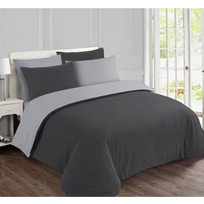 Image de Vision Parure Housse de Couette Flanelle Anthracite/Gris Réversible 240x220cm avec 2 taies Assorties 65x65cm 100% Coton