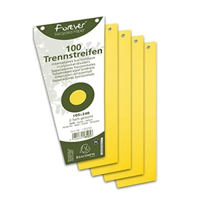 Image de Exacompta Réf. 13525E Paquet de 100 fiches intercalaires trapézoïdales unies perforées Forever séparateur pour classeur/classeur à levier sous film format 105 x 240 mm couleur jaune