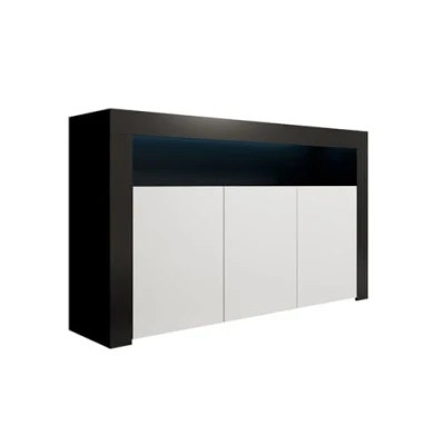 Image de MB Muebles Bonitos Buffet Bahut Meuble Salon Salle à Manger avec 3 Portes et LED Dimensions Meuble: 155 x 91,5 37cm Couleur Noir Blanc Mat Modèle Aker