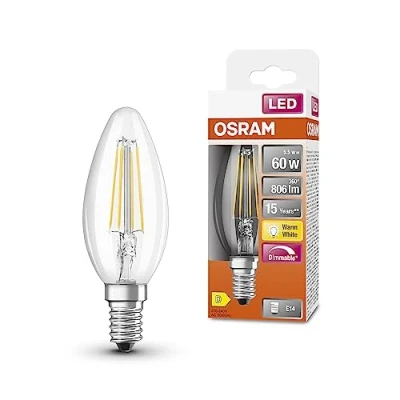 Image de OSRAM LED Superstar Classic B60 Dimmable lampe pour base E14, forme de bougie, fil, 806 lumens, blanc chaud (2700k), remplacement des ampoules 60W conventionnelles, 1 pack