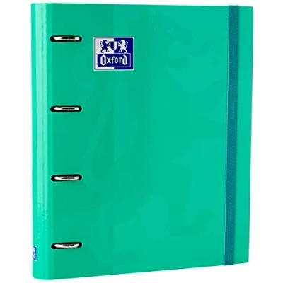 Image de Oxford, Classeur 4 anneaux A4+ avec recharge et caoutchouc, couverture rigide, 80 feuilles, quadrillage 5 x 5, couleur menthe glacée