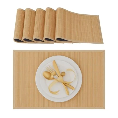 Image de Relaxdays Set de Table, Bambou, Lot 6, Tables Manger, 30 x 45 cm, Rectangle, Tapis Table antidérapant Lavable, Nature