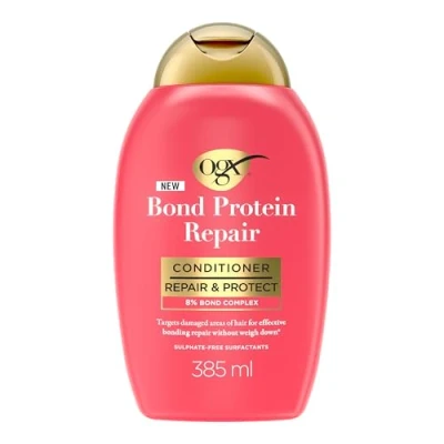 Image de OGX Bond Protein Repair Conditioner 385ml Après shampoing réparateur cheveux secs et abîmés, anti frizz, protège renforce shampooing pour des plus lisses, résistants hydratés