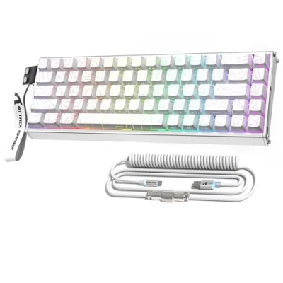Image de ATTACK SHARK X68MAX HE Clavier En Aluminium CNC Complet, 8KHz Rapid Trigger, Actionnement Ajustable 0.005mm, Filaire RGB Gaming Avec Interrupteur Magnétique, Snap Tap,Câble C01 Ultral (Contours Blanc)