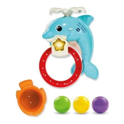 Image de VTech Mon Dauphin Aqua Basket, Jouet de Bain Bébé, Animal Interactif avec Panier 3 Balles, 2 Ventouses Fixation, Cadeau Enfant Garçon et Fille Dès 1 An Contenu en Français