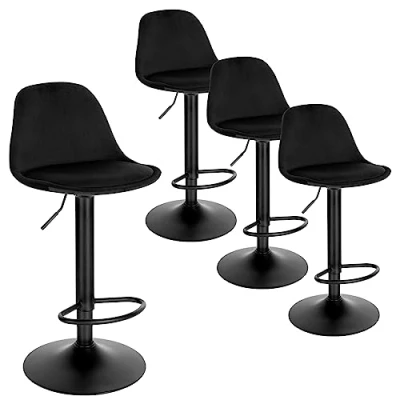 Image de EUGAD Tabouret de Bar (Lot 4), Chaise Pivotant, Bistrot, Comptoir,Tabouret, avec Dossier, Socle Rond, Repose Pieds, en Métal, Noir, 1050BY 4