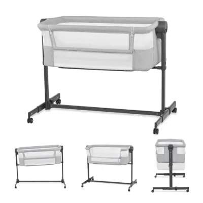 Image de KINDERKRAFT Neste UP 2 lit bébé cododo, Bebe avec Matelas de la Naissance, Réglage Hauteur, Facile Adapter au du Parent, Pieds réglables, Gris Clair