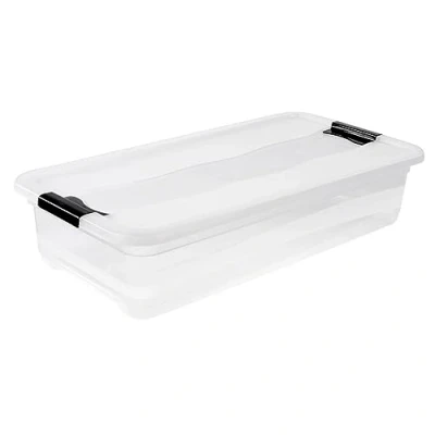 Image de keeeper Boîte de Rangement avec Couvercle et Système Fermeture à Clip, 79,5 x 39,5 17 cm, 33 l, Cornelia, Transparent