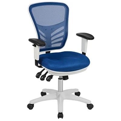 Image de Flash Furniture Fauteuil de Bureau Ergonomique pivotant Multifonction accoudoirs réglables, Métal Plastique Bois d&#039;ingénierie Mousse, Maille Bleue/Cadre Blanc, Set of 1