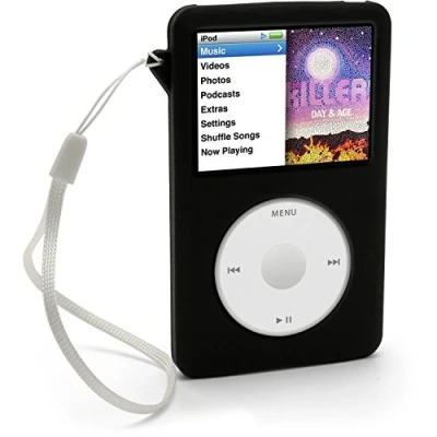 Image de igadgitz U0258 Coque Silicone Compatible avec Apple iPod Classic 80 Go, 120 Go et 6e génération 160 Sep 09 + Protection d&#039;écran lanière Noir
