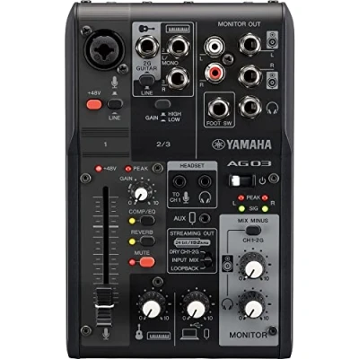 Image de Yamaha AG03MK2 Table de mixage en direct 3 canaux avec interface audio USB Pour Windows, Mac, iOS et Android Noir