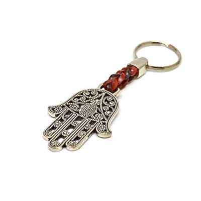Image de Porte clés Anneau Main de Fatima au Bout d&#039;une lanière Cuir 8 cm Plus 2,5cm