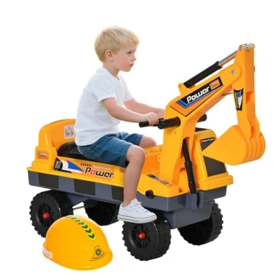 Image de HOMCOM Porteur Enfant tractopelle 2 3 Ans Pelleteuse articulée avec Pince Incluse Effets sonores Lumineux PP Jaune