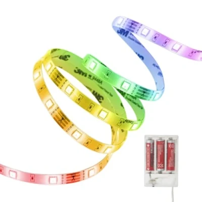Image de Xanlite LSAK1PIRVB Ruban Lumineux LED 3 Piles incluses 1 mètre 345 Lumens Autonomie 28 Heures Mod de Fixation par Adhésif Multicolore Couleurs 20 Variations, Blanc
