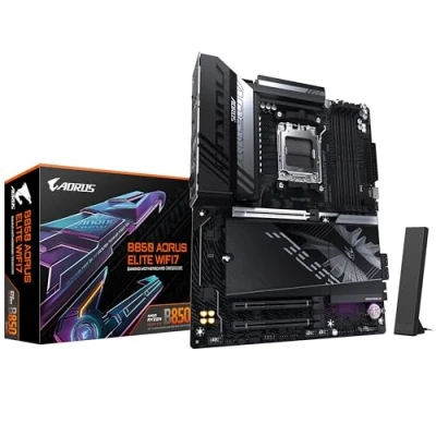 Image de GIGABYTE B850 AORUS Elite WIFI7 Carte Mère AMD Ryzen 9000 Series CPUs, VRM numérique 14+2+2 Phases, jusqu&#039;à 8200MHz DDR5 (OC), 1xPCIe 5.0 + 2xPCIe 4.0 M.2, LAN 2,5, WiFi 7, USB 3.2 Gen 2x2