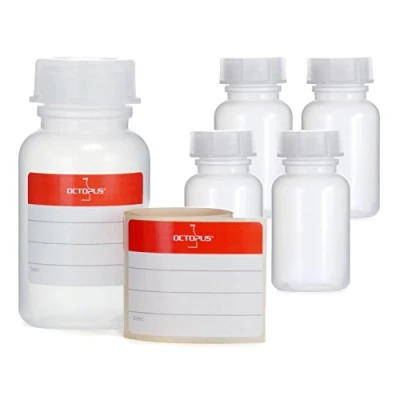Image de 5 flacons à col Large de 100 ML en LDPE avec Bouchon vis, Produits Chimiques vides, Laboratoire couvercles comme récipients Stockage pour Cuisine Loisirs