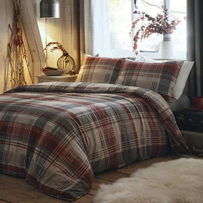 Image de Dreams &amp; Drapes Connolly Parure de lit 100% Coton brossé Rouge pour Super King Size