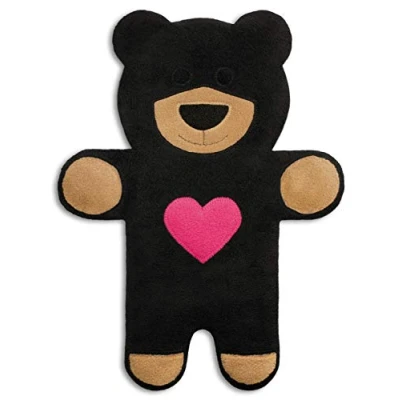Image de LESCHI Coussin chauffant Bouillotte micro ondes 4 compartiments Animal : l’ourson teddy noir avec cœur graines de blé bio souple Idéal pour se réchauffer en hiver et le ventre