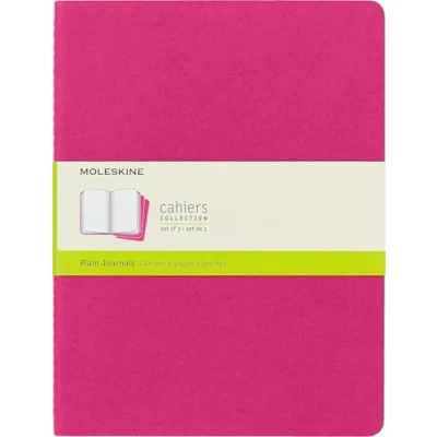 Image de Moleskine Cahier Journal, Set 3 Notebooks with Plain Pages, Cardboard Cover Visible Cotton Stiching, Colour Kinetic Pink, Extra Large 19 x 25 cm, 120 Pages