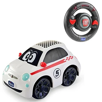 Image de Chicco Fiat 500 RC Voiture de Sport Télécommandée , Radiocommandée avec Volant Intuitif, Véhicule à moteur Sons et Klaxon Jouets pour Enfants 2+ Ans Blanc