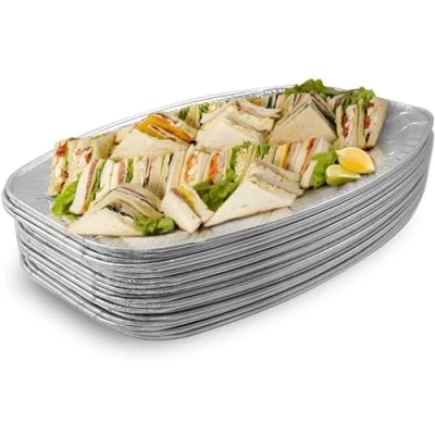Image de MATANA 20 Plateaux en Aluminium, Plats à Servir, Barquettes, 35,5cm Cuisson, Fêtes, Anniversaires, Noël, Mariages, Traiteur, Buffet Solide &amp; Pratique