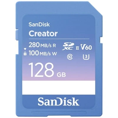 Image de SanDisk Creator SD UHS II Carte, 128 Go Carte V60, 6K &amp; 4K UHD, Vitesse de Lecture jusqu&#039;à 280 MB/s Logiciel récupération des données RescuePRO Deluxe, Class 10, U3