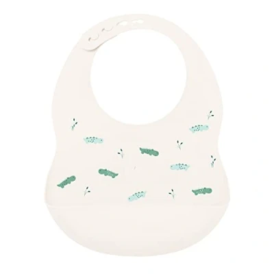 Image de Nattou Bavoir en Silicone avec Bac de Récupération, motif Crocodile, Taille Réglable, Sans BPA, Environ 20 x 27 cm, Silicone, Blanc