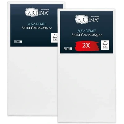Image de Artina Set de 2 Canvas Toile Peinture 60x120 cm Tableau Châssis Entoilés en Bois FSC© a Peindre Blanche 100% Coton 280g/m² Toiles à Stable Akademie