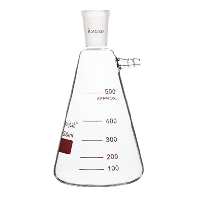 Image de stonylab Fioles Filtrantes avec Joint Extérieur Conique Standard 24/40, Fiole à Filtre en Verre Borosilicaté Paroi épaisse, Col Boulon Tubulure, 500 ml